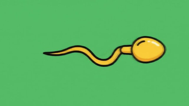 Animated illustration of a single sperm cell against a solid green background