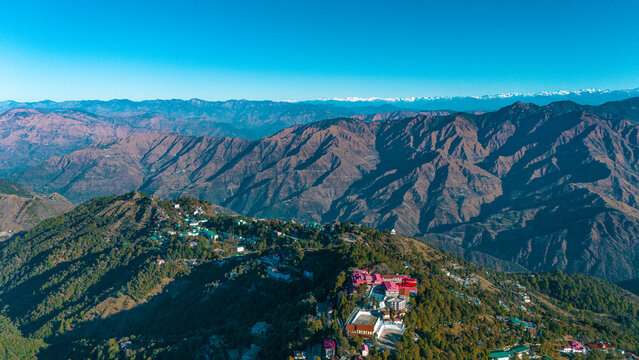 Aerial View of Mussoorie Hill Station. Dehradun district of the Indian state of Uttarakhand.