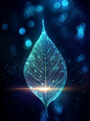 Soft glowing leaf illustration with enchanting bokeh and magical fantasy vibe