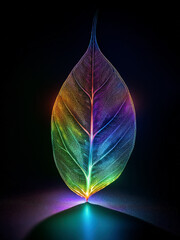 Dreamy futuristic botanical illustration of luminous leaf in glowing ambiance