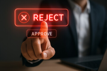 Reject or approve decision making process business concept with finger pressing reject button online