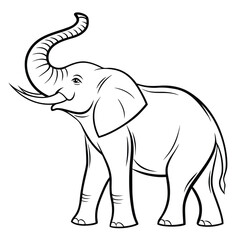 Fototapeta premium Black Line Art Elephant Silhouette White Background