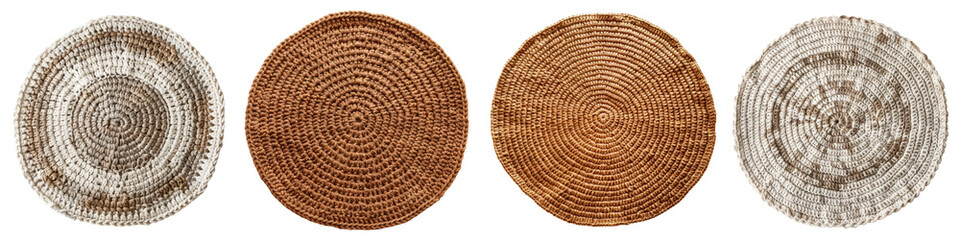 african woven art, a spiral woven wicker texture - Detail of a brown and orange basket isolated on transparent, alpha background PNG cut out