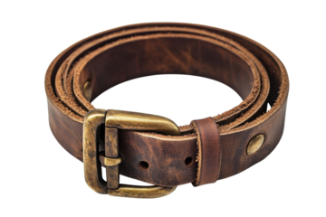 Brown Leather Belt Fashion Accessory with Brass Buckle Vintage Style Handmade Artisan Belt Close Up