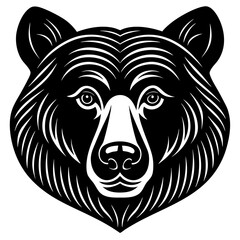 American Black Bear Head Line Art on White Background – North American Wildlife Vector