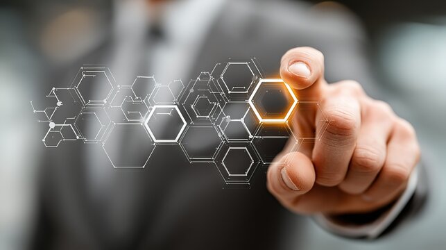 Touchscreen Interaction with Hexagonal Digital Interface, Business and Technology Concept