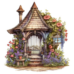 wooden house with flowers
