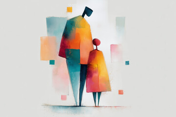 Family Bond in Abstraction: Father and Child in Pastel Harmony