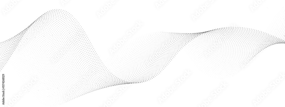 Poster abstract flowing dots particles wave curved lines on transparent background. black halftone gradient