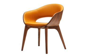 Sculptural Armchair design with Wood Frame and Amber Leather Seat Modern Furniture Elegant Seating