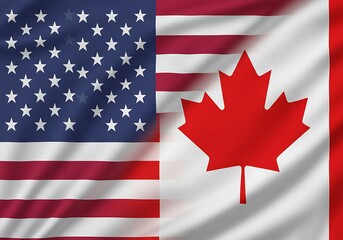 Flags of the USA and Canada diagonally merged, symbolizing strong bilateral relations.

