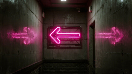 Neon Arrow in Urban Hallway