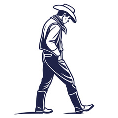Walking Cowboy Silhouette Dark Blue Vector Illustration