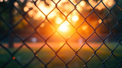 Golden sunset seen through chainlink fence