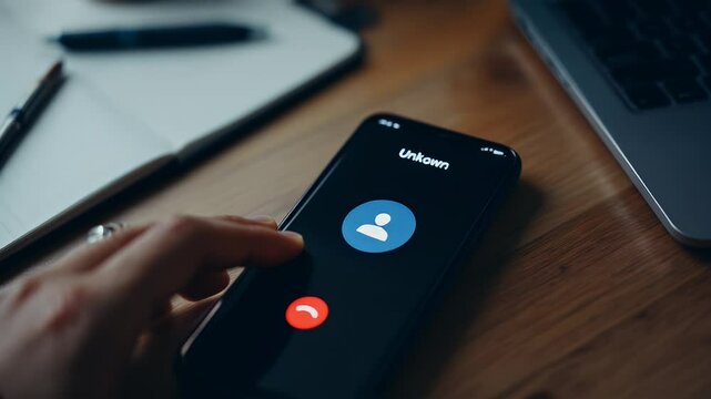 Incoming Call:  Mysterious Unknown Number on Smartphone Screen - Close Up