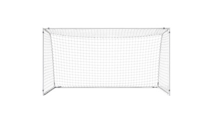 Isolated view of a clean white soccer goal against transparent background for sports graphics and