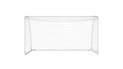 Isolated view of a clean white soccer goal against transparent background for sports graphics and