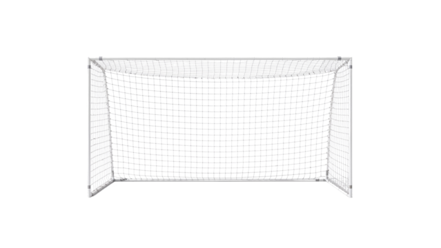 Isolated view of a clean white soccer goal against transparent background for sports graphics and