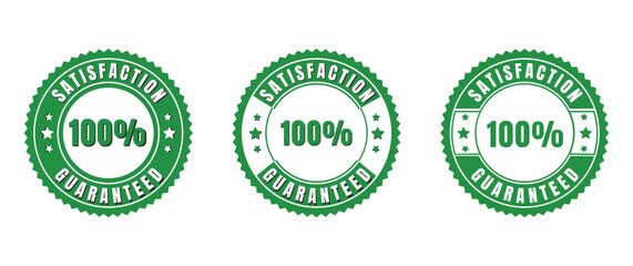 Three green satisfaction guaranteed badges representing 100 percent assurance