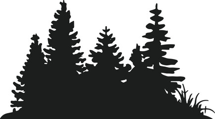 Silhouette Vector of Pine Tree Forest with Grass