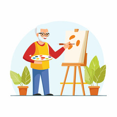 Senior learning to paint for the first time, bright simple vector illustration celebrating s (7)