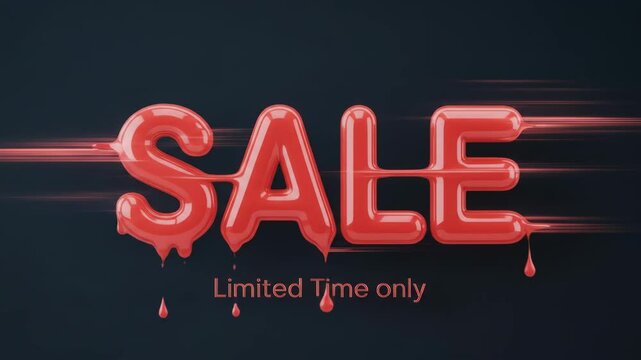 Dramatic glossy red dripping sale text on dark background for marketing materials