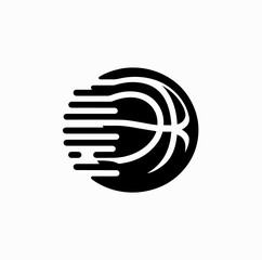 Minimalistic Black Basketball Logo &ndash; Fast Shot Through Hoop on White Background