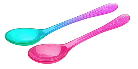 Two colorful spoons close up on transparent png background