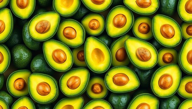 Intricate pattern of vibrant green avocado halves seamlessly repeating,  repeating pattern,  repeat