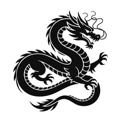 Fototapeta premium Black asian dragon illustration vector art mythical creature chinese dragon tattoo design oriental dragon art print silhouette
