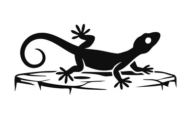 Silhouette of a lizard gecko reptile on a wooden vector illustration graphic design animal wildlife nature art