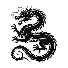 Detailed black dragon illustration for tattoo design or mythical creature graphic art and chinese new year symbol silhouette