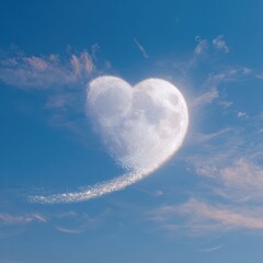 Heart Shaped Lunar Wonder Moonscape in Blue Sky Ethereal Celestial Love Fantasy Scenic Backdrop
