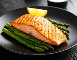 Grilled Salmon with Asparagus and Lemon