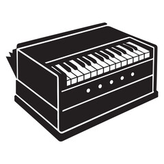 Classic Harmonium Keyboard in Monochrome Vector Style

