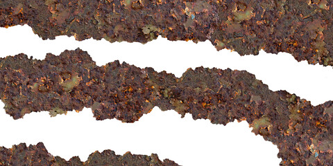 Rusted Grunge Metal Texture with Torn Edges on Transparent Background. Ideal for Creative Project.