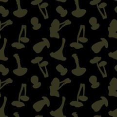 Green mushrooms on a dark background, seamless pattern