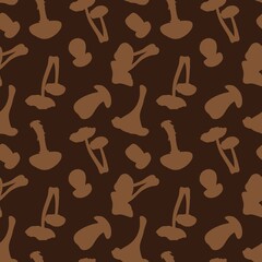 Beige mushroom on brown background, seamless pattern