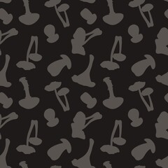 Gray mushrooms on a dark background, seamless pattern