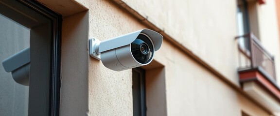 High-definition outdoor security camera mounted on building wall,   safety,  night vision