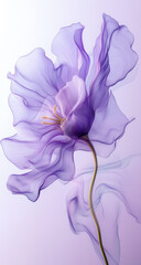 Delicate, translucent purple flower with flowing petals and graceful stem, set against soft gradient background, evokes sense of elegance and tranquility