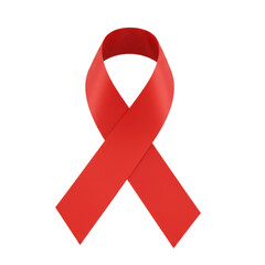 Vibrant red awareness ribbon, meticulously formed with realistic satin fabric texture and subtle sheen, isolated on a transparent studio background with even lighting and no shadows, ultra realistic