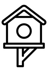 Birdhouse Line Art Illustration – Black and White Bird Nest Box Outline