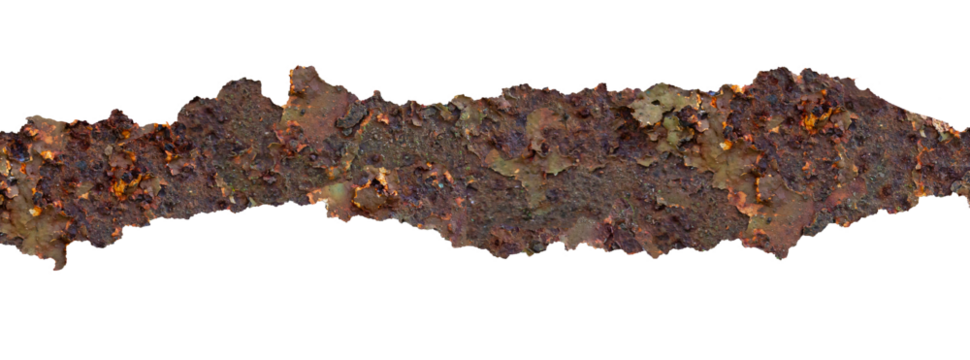 Rusted Grunge Metal Texture with Torn Edges on Transparent Background. Ideal for Creative Project.