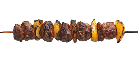 Grilled meat skewer with bell pepper on transparent png background