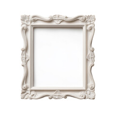 Elegant white picture frame with ornate carvings and rectangular shape
