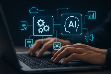 Artificial intelligence ai technology machine learning and automation concept on laptop for business