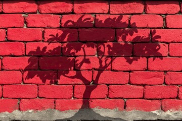A shadow of a tree on a red brick wall