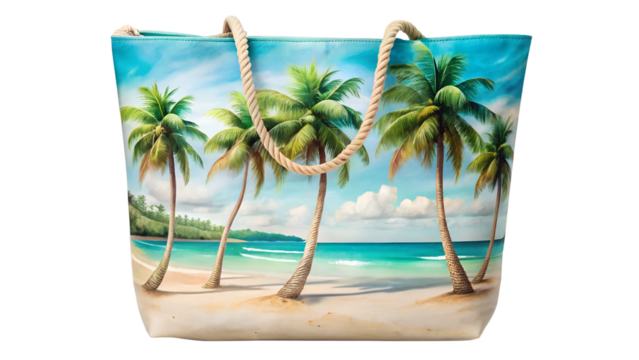 Beach Bag with Palm Trees on Transparent Background - Powered by Adobe