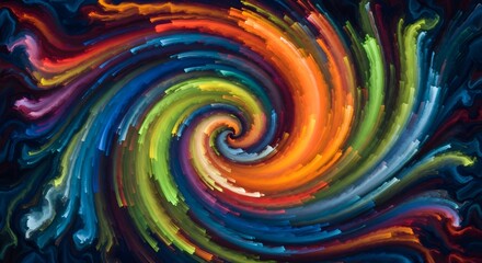 Abstract swirl of colorful paint strokes creating a dynamic vortex. Creative art motion and fluid gradient background for design.